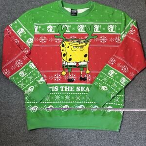 Spongebob Squarepants Sweater Mens XL Ugly Christmas Fair Isle Gary Nickelodeon